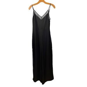 MARCIANO by Guess Black Lace Trim Wide Leg Tuxedo Stripe Cami Jumpsuit Size M